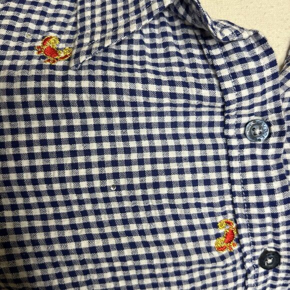 Quacker Factory Shirt Womens Medium Blue Gingham Crab Jeweled Print Button Up - Picture 4 of 9